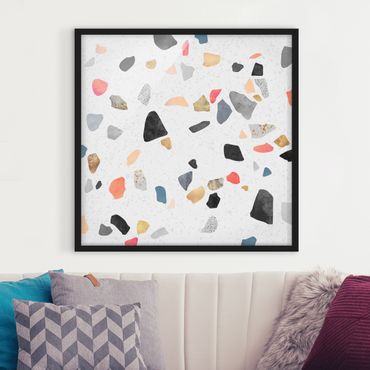 Framed poster - White Terrazzo With Gold Stones