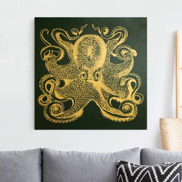 Canvas print gold - Illustration Squid On Blue