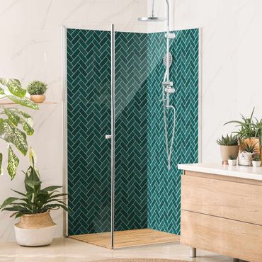 Shower wall cladding - Fish Bone Tiles - Turquoise