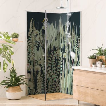 Shower wall cladding - Flamingo And Stork With Plants On Green