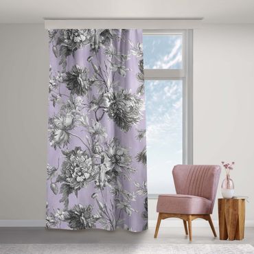 Curtain - Floral Copper Engraving Greyish Lilac