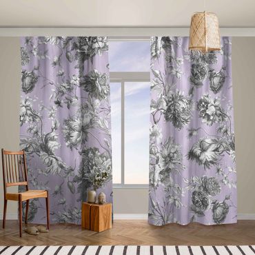 Curtain - Floral Copper Engraving Greyish Lilac