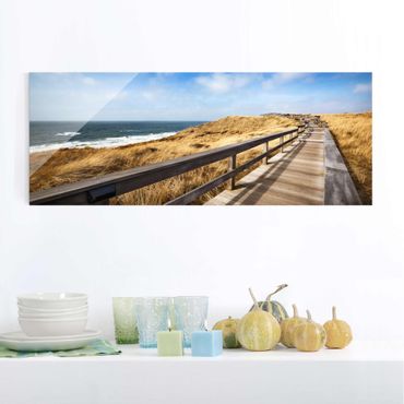 Glass print - Path between dunes at the North Sea on Sylt
