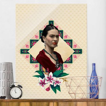 Glass print - Frida Kahlo - Flowers And Geometry
