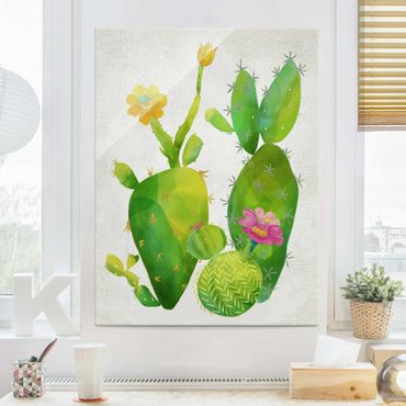Glass print - Cactus Family In Pink And Yellow