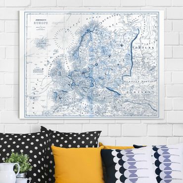 Glass print - Map In Blue Tones - Europe