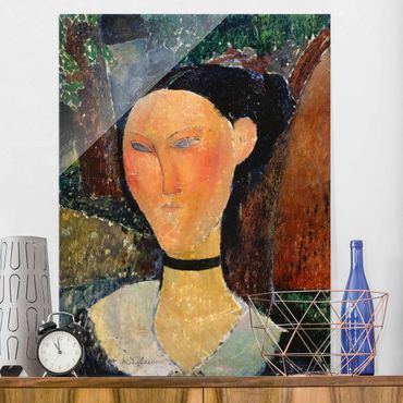 Glass print - Amedeo Modigliani - Woman with a velvet Neckband
