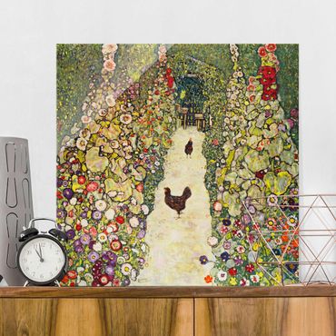 Glass print - Gustav Klimt - Garden Path with Hens