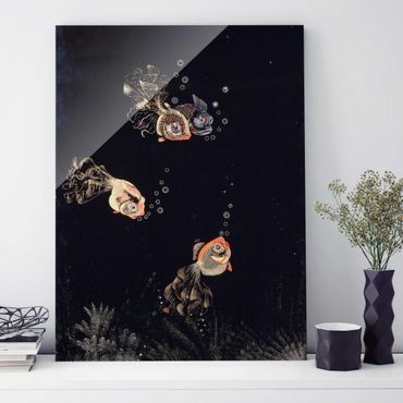 Glass print - Jean Dunand - Underwater Scene with red and golden Fish, Bubbles