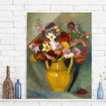 Glass print - Otto Modersohn - Colourful Bouquet in Yellow Clay Jug