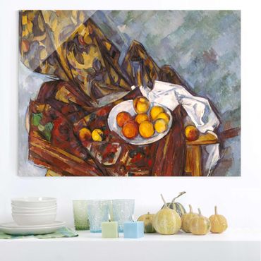 Glass print - Paul Cézanne - Still Life, Flower Curtain, And Fruits