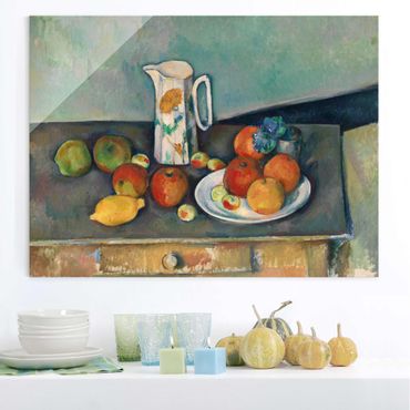 Glass print - Paul Cézanne - Still Life With Milk Jug And Fruit