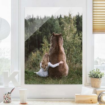 Glass print - Girl With Brown Bear