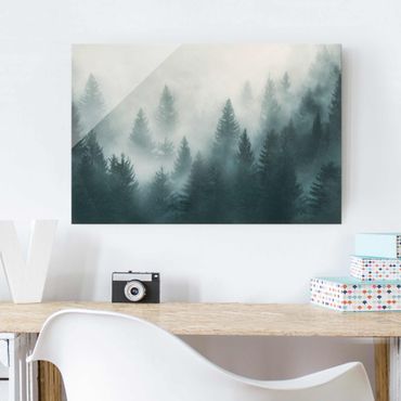 Glass print - Coniferous Forest In Fog