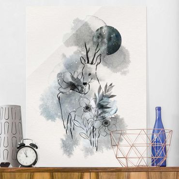 Glass print - Deer And Moon