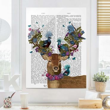 Glass print - Fowler - Deer With Pigeons