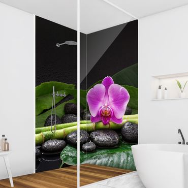 Shower wall cladding - Green bamboo With Orchid Flower
