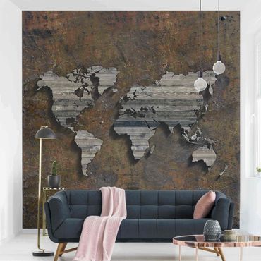 Wallpaper - Wooden Grid World Map