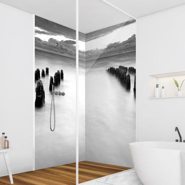 Shower wall cladding - Old Wooden Posts In The North Sea On Sylt Black And White