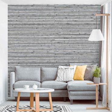 Wallpaper - Wooden Wall With Narrow Strips Black And White