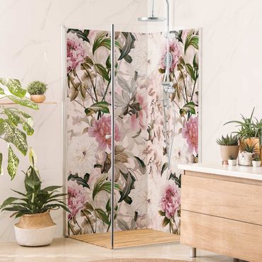 Shower wall cladding - Illustrated Peonies In Light Pink