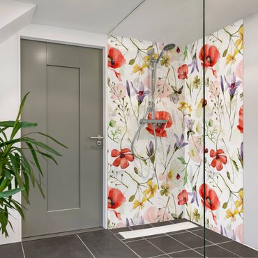 Shower wall cladding - Ladybird With Poppies In Watercolour