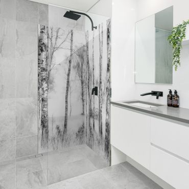 Shower wall cladding - Mystic Birch Forest Black And White