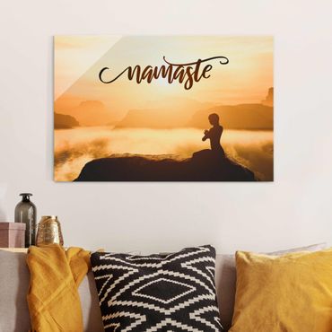 Glass print - Namaste Sunrise In Mountains