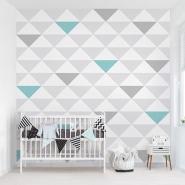 Wallpaper - No.YK64 Triangles Grey White Turquoise