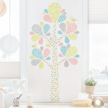 Wall sticker - No.yk76 Abstract tree with big drop sheets in pastel