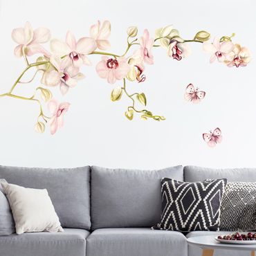 Wall sticker - Orchidenzweig and butterfly in rosé
