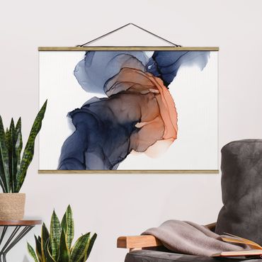 Fabric print with poster hangers - Drops Of Ocean Blue And Orange With Gold - Landscape format 3:2