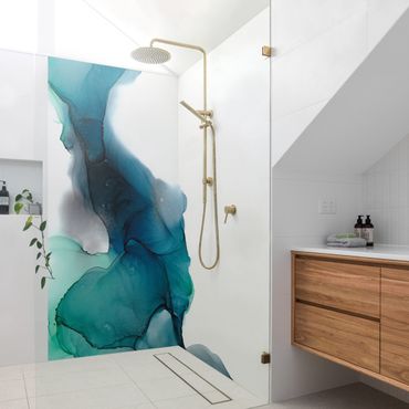 Shower wall cladding - Drops Of Ocean Tourquoise With Gold