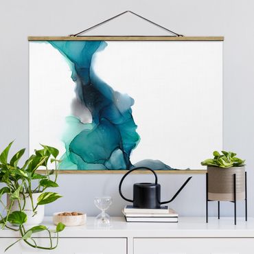 Fabric print with poster hangers - Drops Of Ocean Tourquoise With Gold - Landscape format 3:2