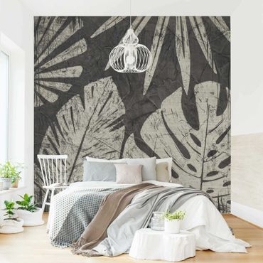 Wallpaper - Palm Leaves Dark Grey Backdrop