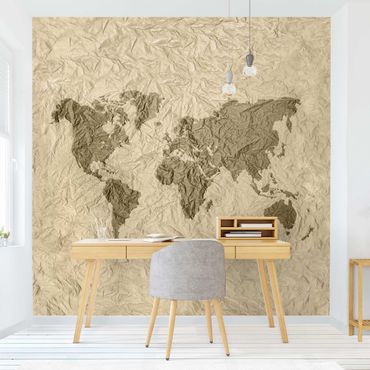 Wallpaper - Paper World Map Beige Brown