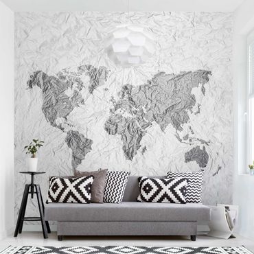 Wallpaper - Paper World Map White Grey