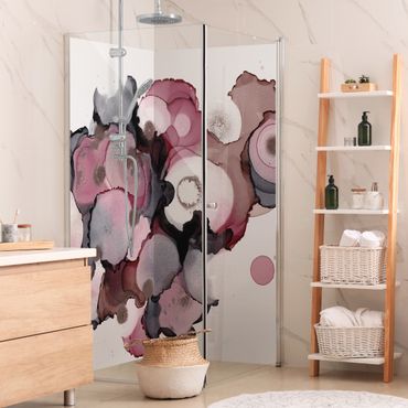 Shower wall cladding - Pink Beige Drops With Pink Gold