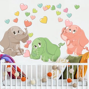 Wall sticker - Rainbow elephant babies with colorful hearts