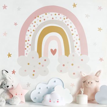 Wall sticker - Rainbow with clouds pink