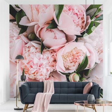 Wallpaper - Pink Peonies With Leaves