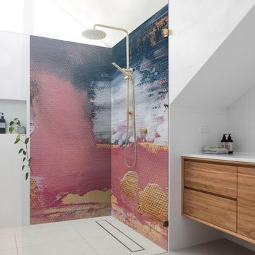 Shower wall cladding - Pink Storm With Gold