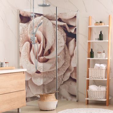 Shower wall cladding - Roses Sepia With Water Drops
