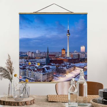 Fabric print with poster hangers - Snow In Berlin - Square 1:1