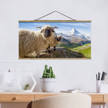 Fabric print with poster hangers - Blacknose Sheep Of Zermatt - Landscape format 2:1