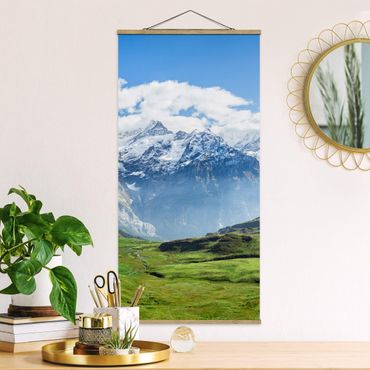 Fabric print with poster hangers - Swiss Alpine Panorama - Portrait format 1:2