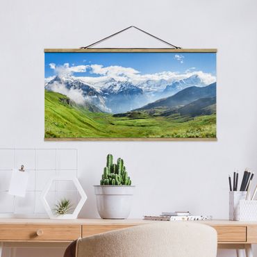 Fabric print with poster hangers - Swiss Alpine Panorama - Landscape format 2:1