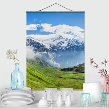 Fabric print with poster hangers - Swiss Alpine Panorama - Portrait format 3:4