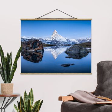 Fabric print with poster hangers - Stellisee Lake In Front Of The Matterhorn - Landscape format 4:3