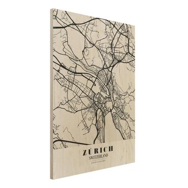 Wood print - Zurich City Map - Classic